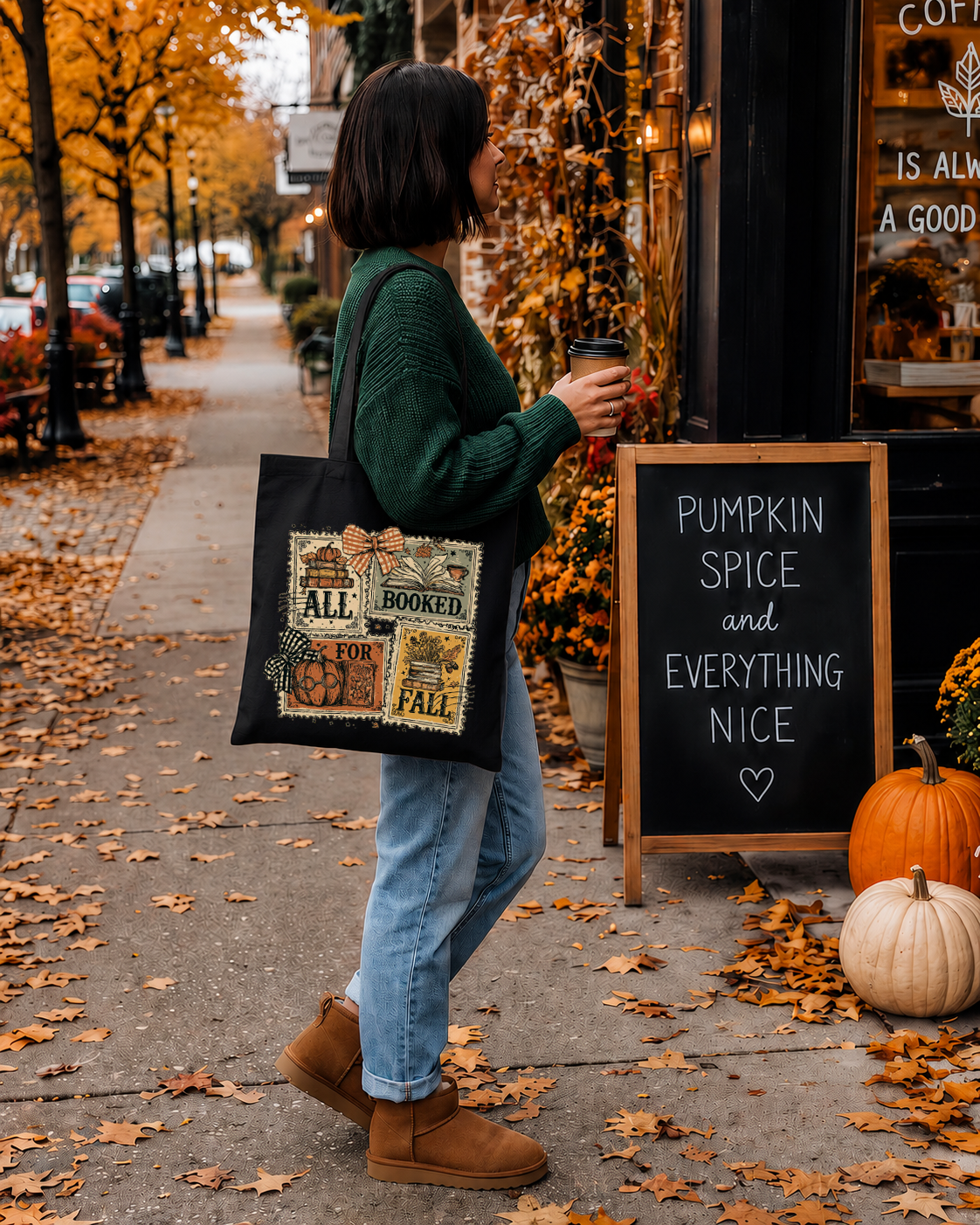 BOOKED FOR FALL COLLAGE TOTE BAG